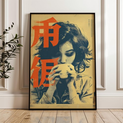 Woman drinking tea poster - drinking,
