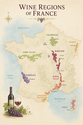 Wine regions france map - wine,